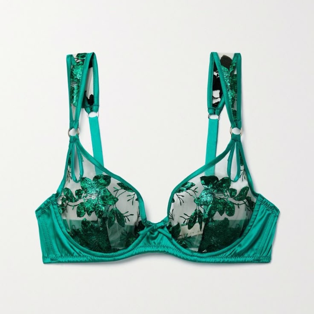 Fleur Du Mal Allover Foil Embroidery bra and garter belt - Picture 2 of 8